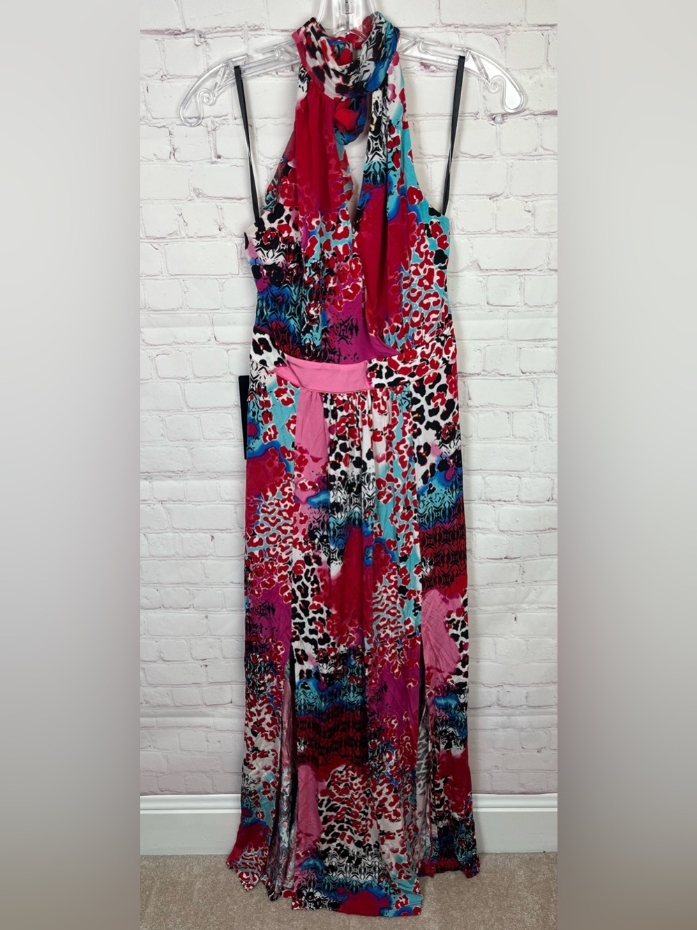 Bebe Double Slit Tie Neck Maxi Dress Size Small